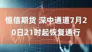 恒信期货 深中通道7月20日21时起恢复通行